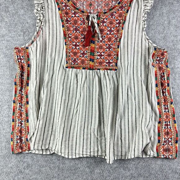 Savanna Jane Top Womens 3X Floral Embroidered Striped Flutter Sleeve Shirt Boho - Picture 5 of 13